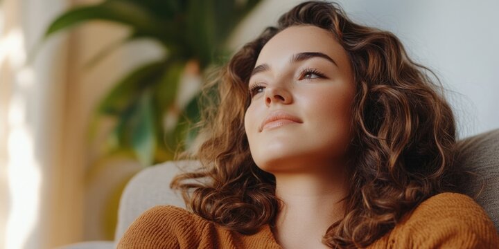 Smiling woman on couch