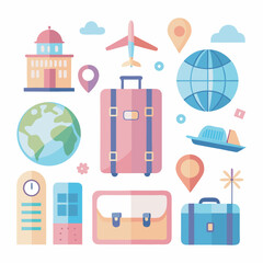 Globe and travel essentials flat vector pack 