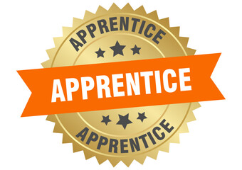 apprentice. apprentice round orange and gold label isolated on transparent background