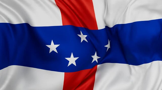 Netherlands Antilles flag swaying in the wind, endless cycled loop video background