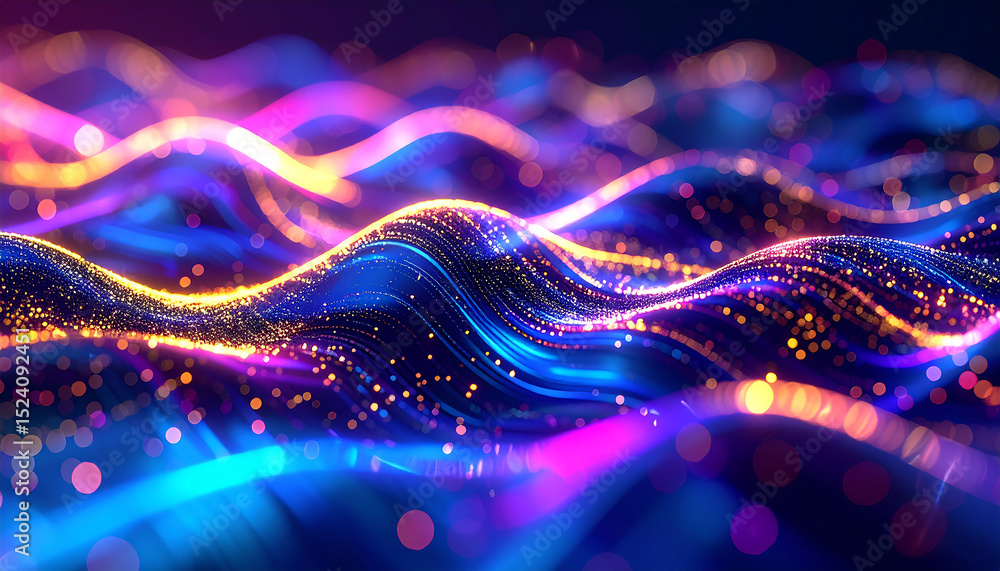 Aufkleber abstract neon waves: vibrant, dynamic neon waves flow across a dark background, creating an abstract