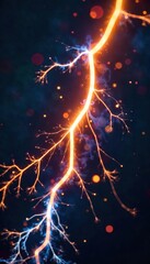 Close-up shot of sparking electrical wires, intricate network of energy flow, glowing blue and orange arcs, high voltage, abstract energy concept , current, wires, circuit