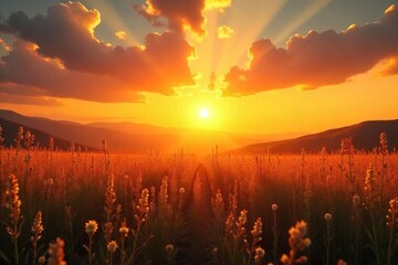Intense summer heat shimmers on the horizon, distorting the view of a sun-drenched landscape The air hangs heavy and still, promising a long, hot day , hot, bright