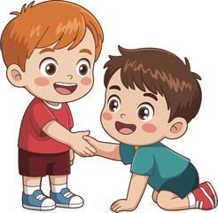 Two Young Boys Shaking Hands Symbol of Friendship and Cooperation