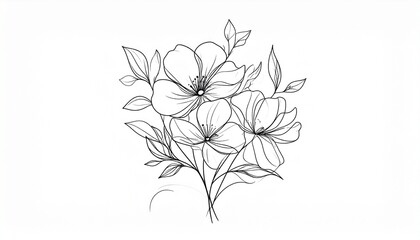 Floral Abstract Line Art Composition in Black and White