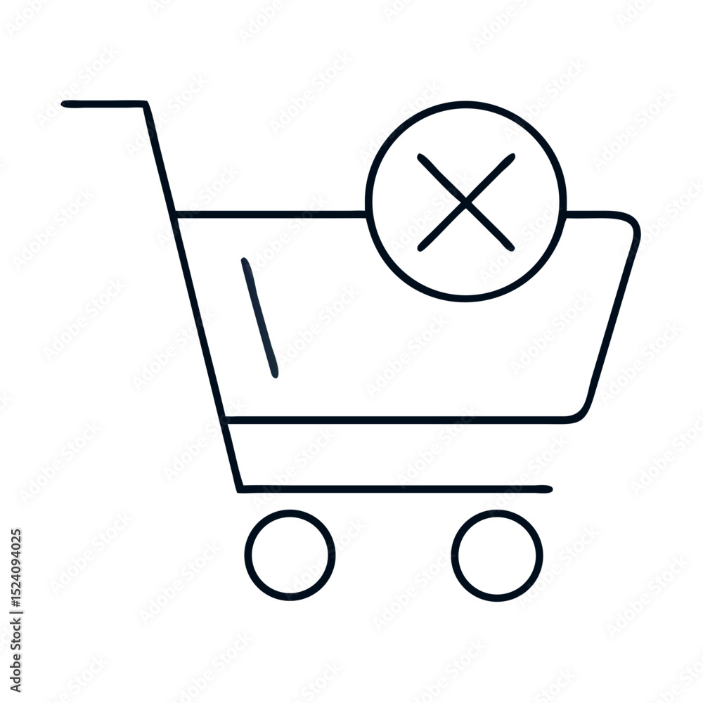 Poster empty shopping cart icon with delete cross sign. remove item from cart symbol for online store. shop