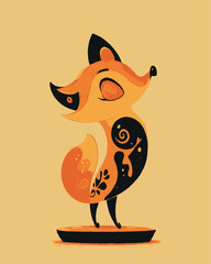 Cute Cartoon Fox Illustration with Artistic Patterns and Playful Design