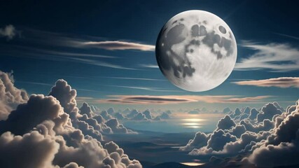 Full Moon Above Clouds in Night Sky - Powered by Adobe