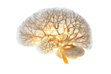 Brain's Intricate Network: A detailed, illuminated rendering reveals the complex, interconnected structure of the human brain, highlighting neural pathways and cognitive functions.