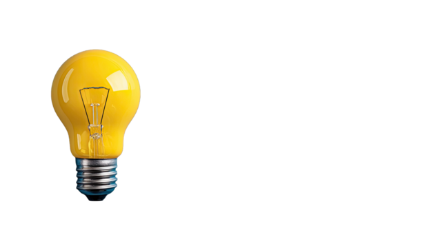 Bright yellow light bulb against black background