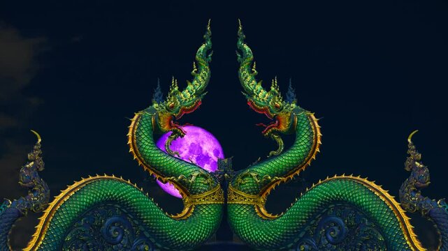 full purple moon move from south east to north east back twin naga thai style culture