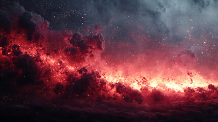 Dramatic red nebula cloudscape with starry sky background artistic rendition