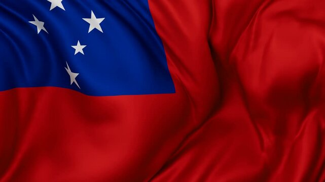 Independent State of Samoa or Western Samoa flag swaying in the wind, endless cycled loop video background