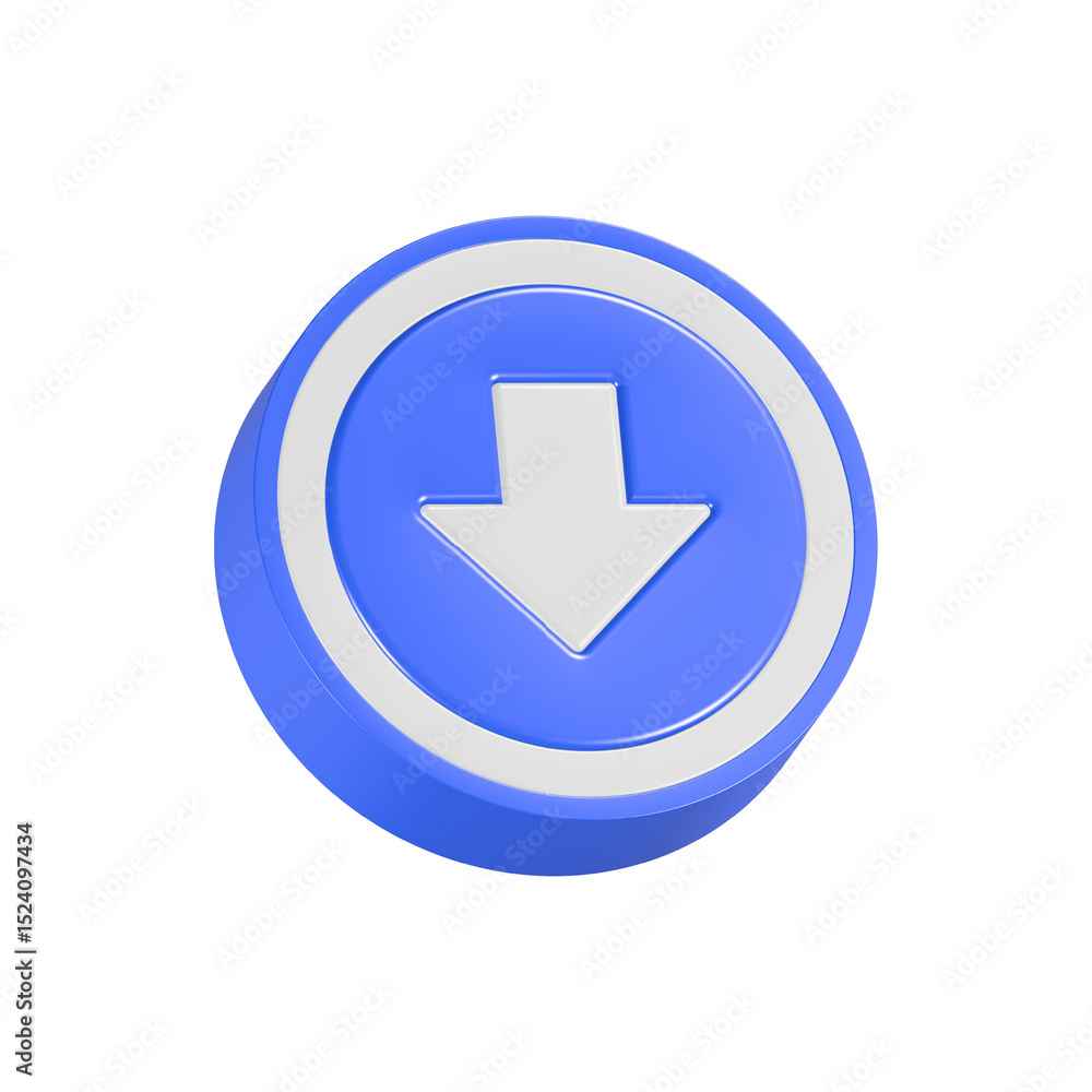 Poster download button arrow 3d rendering icon symbol blue color