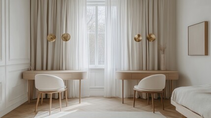 Light-filled room with wooden furniture