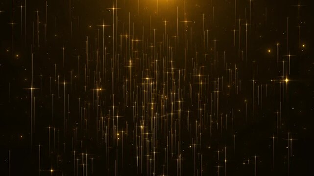 Golden particle light rising luxury stripe background. awards gala show. streaks rising motion luxurious particle stripes continue to rise Elegant light particle awards ceremony party stage screen 3D
