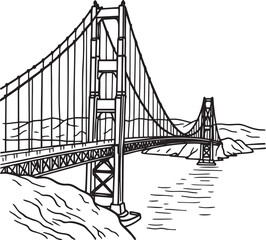 Golden Gate Bridge vector  line art illustrations on white background

