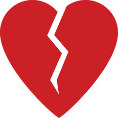 Red broken heart. Broken heart. Heartbreak, broken heart or divorce flat icon for apps and websites. Pain or separation