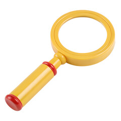 Yellow Magnifying Glass 3d icon in cartoon plastic style minimal isolated on transparent white background