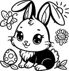 Cute Baby Bunny Line Art Illustration coloring pages