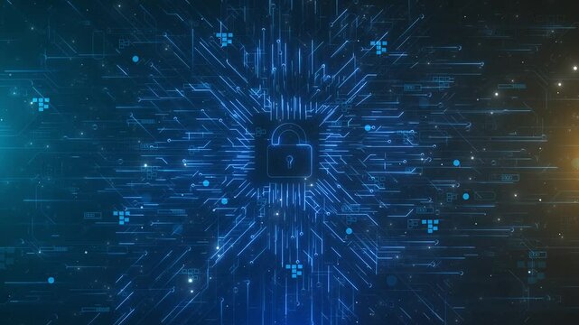 Cyber Security Information Protection Digital Lock Protecting Network Data. Blockchain Crypto Global Cybersecurity . Digital Cybersecurity Protection Encrypted Data, Featuring padlock information 3D - Powered by Adobe