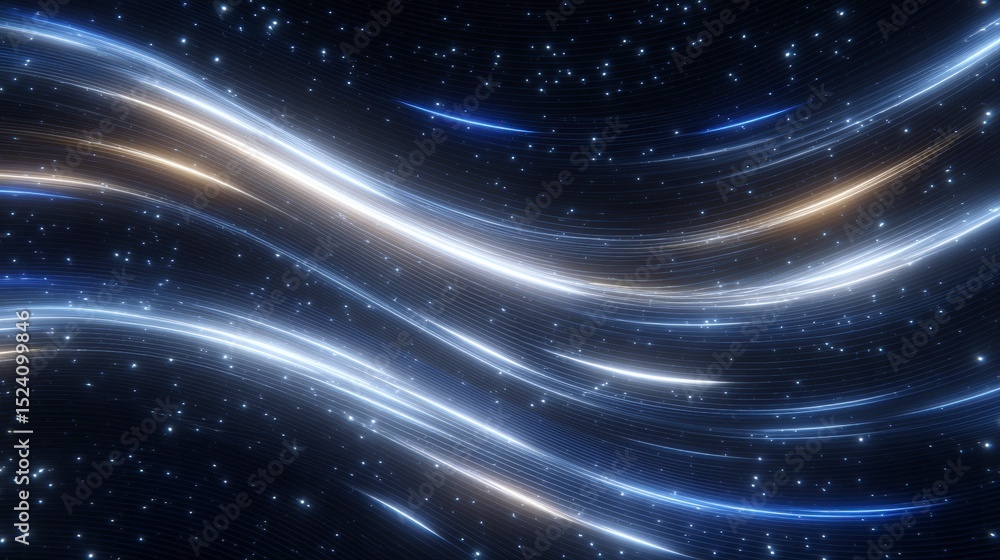 Poster abstract glowing waves dynamic light trails shiny cosmic background