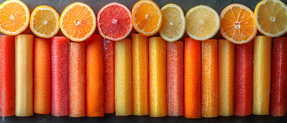 Poster a row of oranges and lemons are lined up