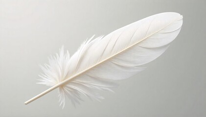 Close-up of a single, pristine white feather, soft texture and delicate details visible against a neutral background Perfect for purity, lightness, and ethereal themes , soft, feather