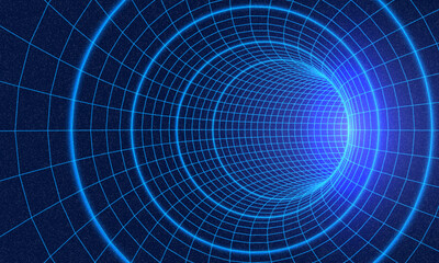 Synthwave wireframe net illustration. Abstract digital background. 80s, 90s Retro futurism, Retro wave cyber grid. Deep space surfaces. Neon lights glowing. Starry background. Vector 3D Rendering