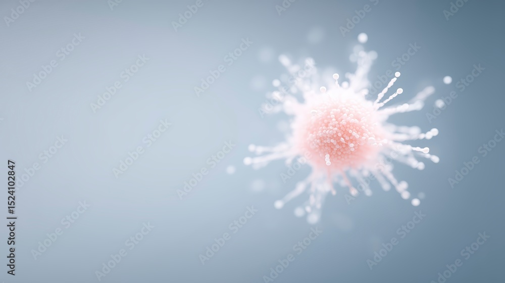 Poster abstract illustration of a microscopic virus with delicate structures and a soft color palette again
