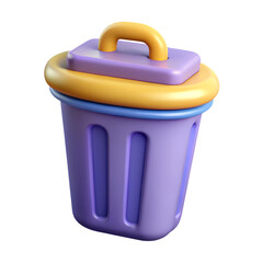 Purple Trash Can 3d icon in cartoon plastic style minimal isolated on transparent white background