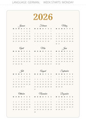 GERMAN calendar on 2026 year. Germany (germanic kalender)