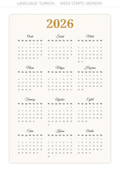 2026 year turkish calendar. Turkey