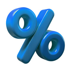 Blue Percent Sign 3d icon in cartoon plastic style minimal isolated on transparent white background