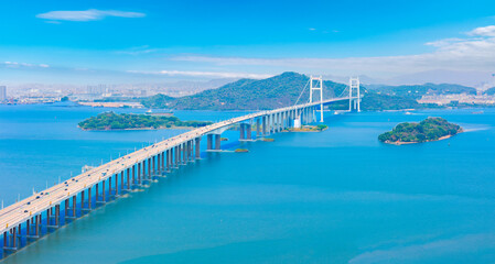 Aerial view of Humen Bridge in Dongguan City, Guangdong Province, China
