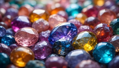 An array of colorful gemstones gleam under soft lighting, their smooth textures and vibrant hues exuding natural opulence.
