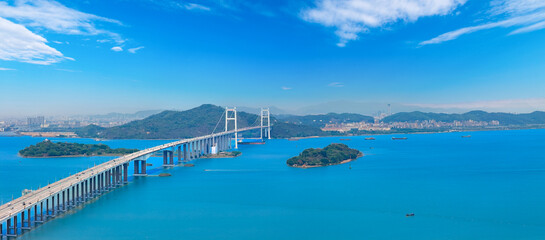 Obraz premium Aerial view of Humen Bridge in Dongguan City, Guangdong Province, China