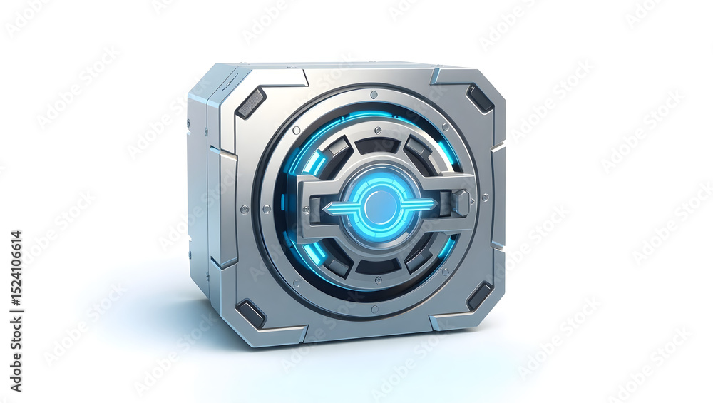 Poster futuristic key vault a highly stylized 3d icon of a secure digital storage