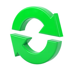 Green Refresh Arrows 3d icon in cartoon plastic style minimal isolated on transparent white background