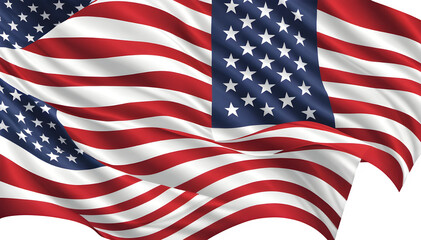 Fototapeta premium a simple American flag fluttering in the breeze against a white backdrop