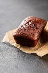 Financier biscuit chocolate cookie sweet dessert fresh delicious gourmet food background on the table rustic food top view copy space