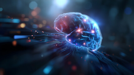 Abstract artificial intelligence brain interface with glowing circuits