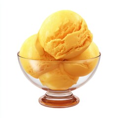 Delicious and Creamy Yellow Ice Cream Scoops in Transparent Bowl on White Background for Summer Treats