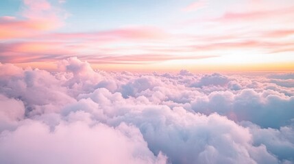 Dreamy pastel-colored clouds and soft sunset sky with pink and lavender tones, illustrating serenity, imagination, and peaceful nature atmosphere

