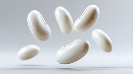 White kidney beans floating, Minimal soft background setup, Ingredient image for clean recipes