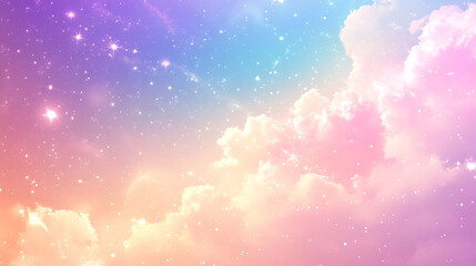 Fototapeta premium Dreamy pastel skyscape with clouds and sparkling stars soft gradient background ideal for fantasy projects