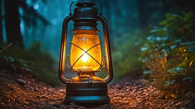Illuminating the Path: A Luminous Lantern in a Mystical Forest