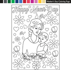 Art & Illustration Mother's day coloring page drawing for kids and adults mother's day illustration