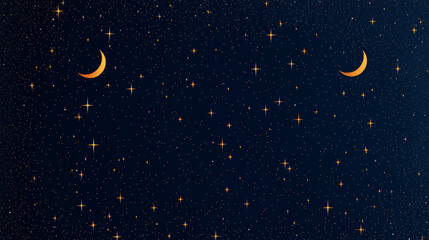 Night sky with stars and crescent moons, creating peaceful and dreamy atmosphere, perfect for relaxation or bedtime scenes