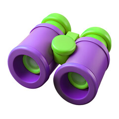 Purple and Green Binoculars 3d icon in cartoon plastic style minimal isolated on transparent white background